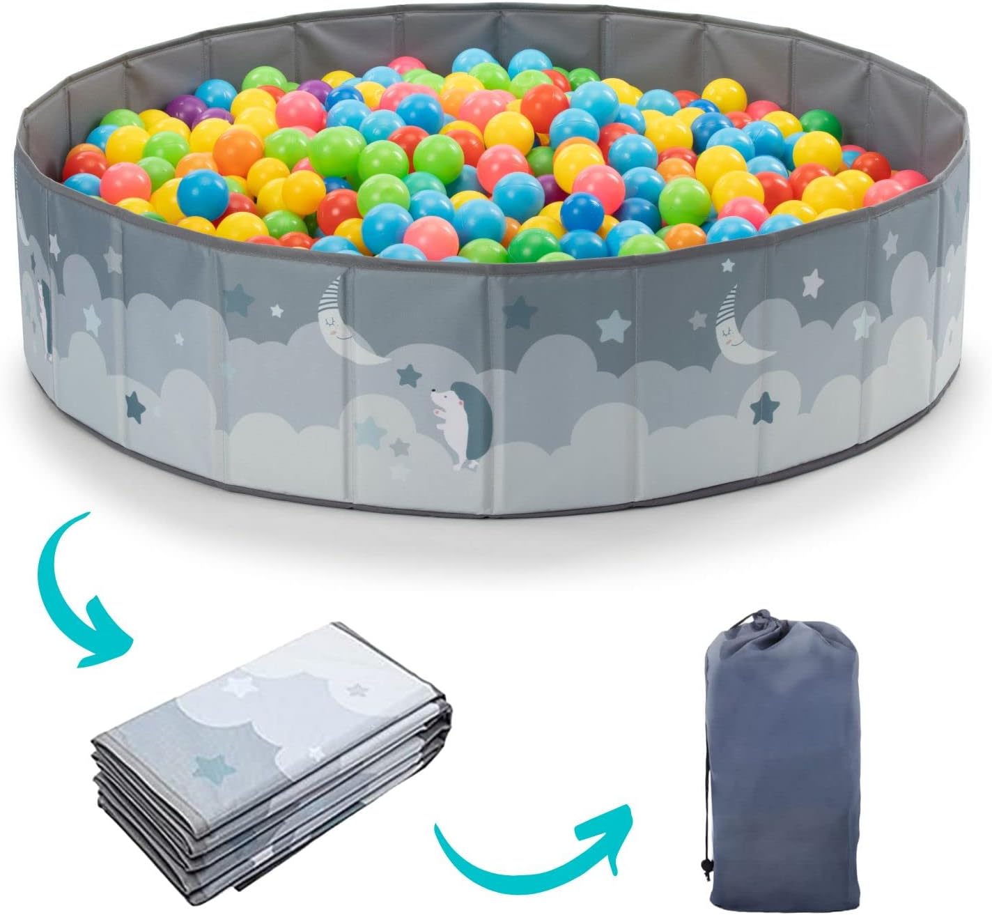 RUGUIES- Piscina de Bolas para Niños hasta 3 Años-Parque de Bolas Infantil-Piscina Bolas Redonda para Bebés-Plegable y Portátil-Cubo Juguetes Interior y Exterior- 80x26cm-(Bolas no Incluidas)SKY