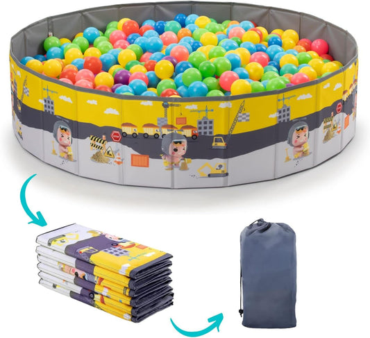 RUGUIES- Piscina de Bolas para Niños hasta 3 Años-Parque de Bolas Infantil-Piscina Bolas Redonda para Bebés-Plegable y Portátil-Cubo Juguetes Interior y Exterior- 80x26cm-(Bolas no Incluidas) CONSTRUCTIONS