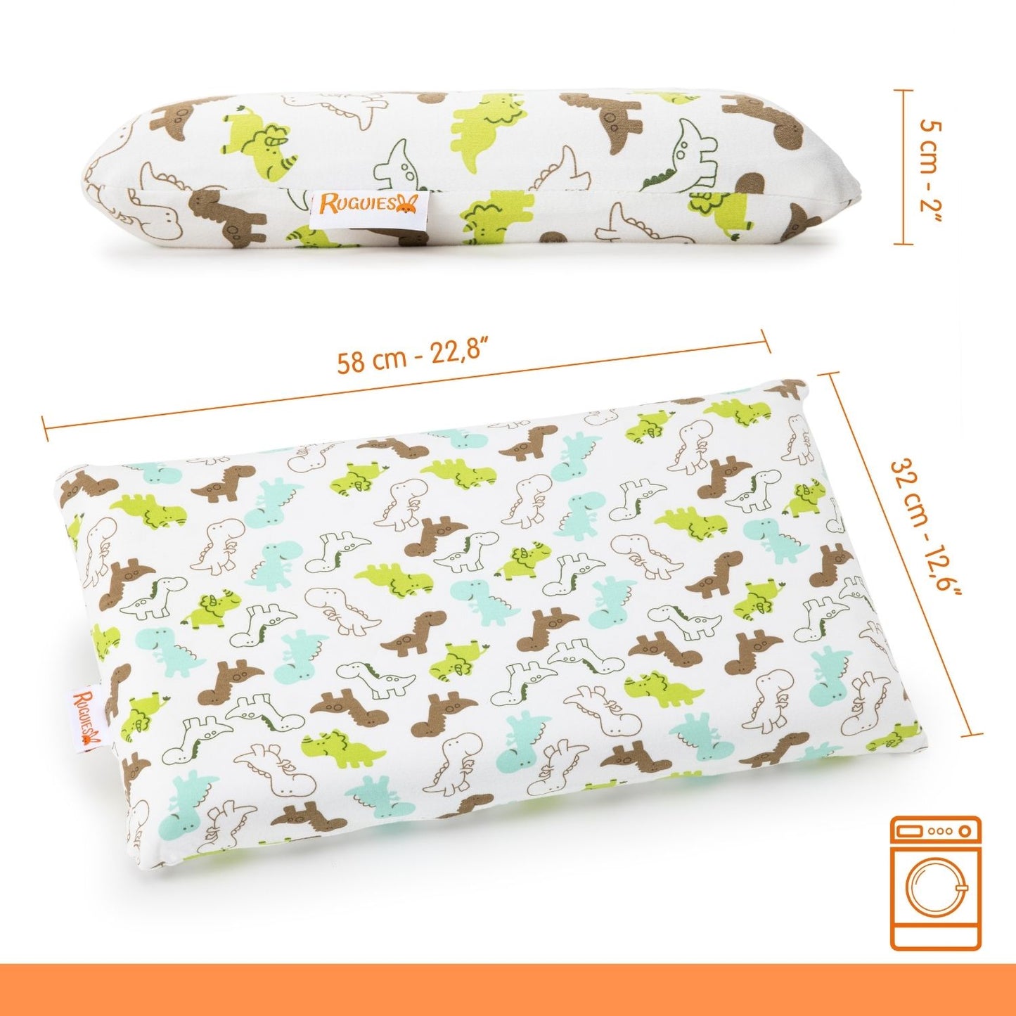 RUGUIES- Almohada para Niños y Bebés de Viscoelástica, Hipoalergénica y Transpirable-Cojín Infantil-Funda Lavable de Algodón 100%-Oeko-Tex- 1 a 10 años XL (58x32x 5-7cm)- Bolsa Viaje Incluída.