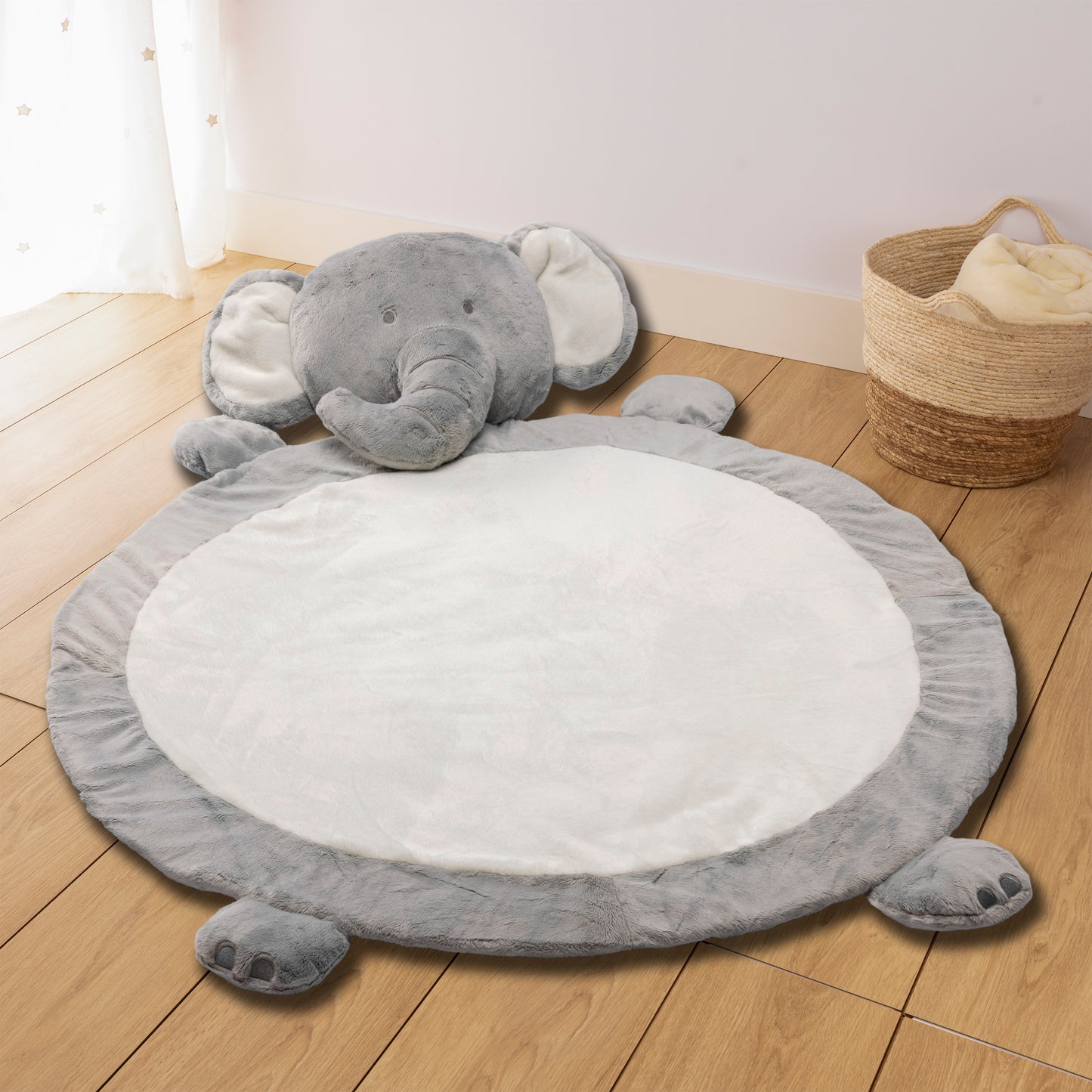 RUGUIES- Padded Baby Rug- Baby Play Blanket- Floor Cushion for Babies- Crawling and Nap Mat- Plush Children's Mat- Birth Gift- Baby Shower boy girl- Size XL. (Elephant) 