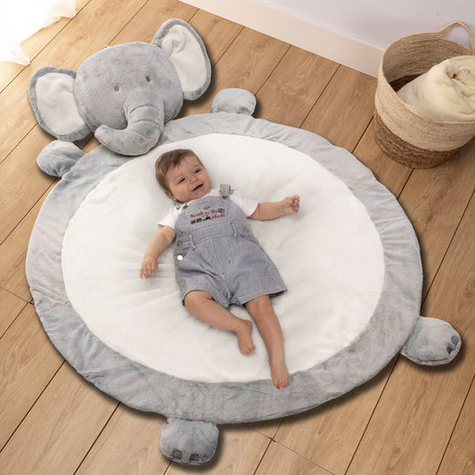 RUGUIES- Padded Baby Rug- Baby Play Blanket- Floor Cushion for Babies- Crawling and Nap Mat- Plush Children's Mat- Birth Gift- Baby Shower boy girl- Size XL. (Elephant) 