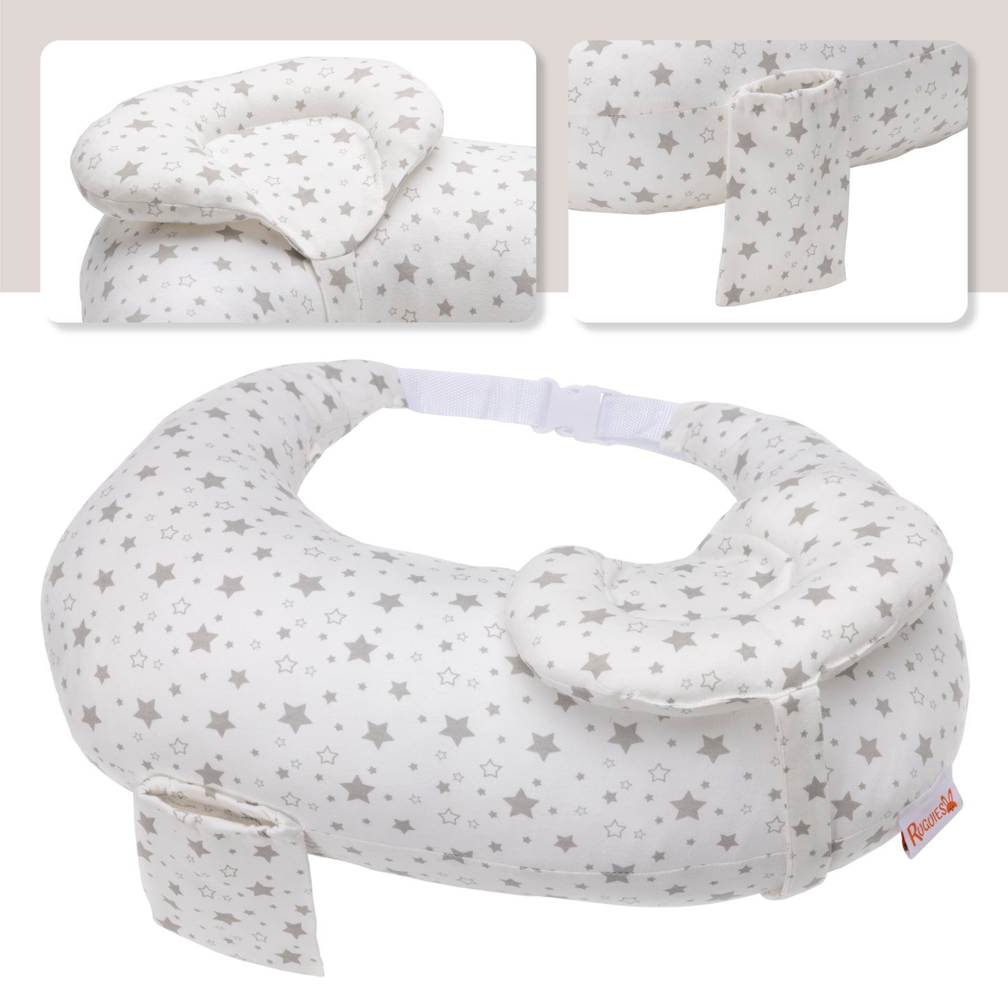 RUGUIES- Adjustable and Ergonomic Breastfeeding Cushion- Small Breastfeeding Cushion- Pregnancy Pillow-Removable and Washable Cover 100% Cotton- Baby Pillow at 45º Anti-reflux for Maximum Comfort. 