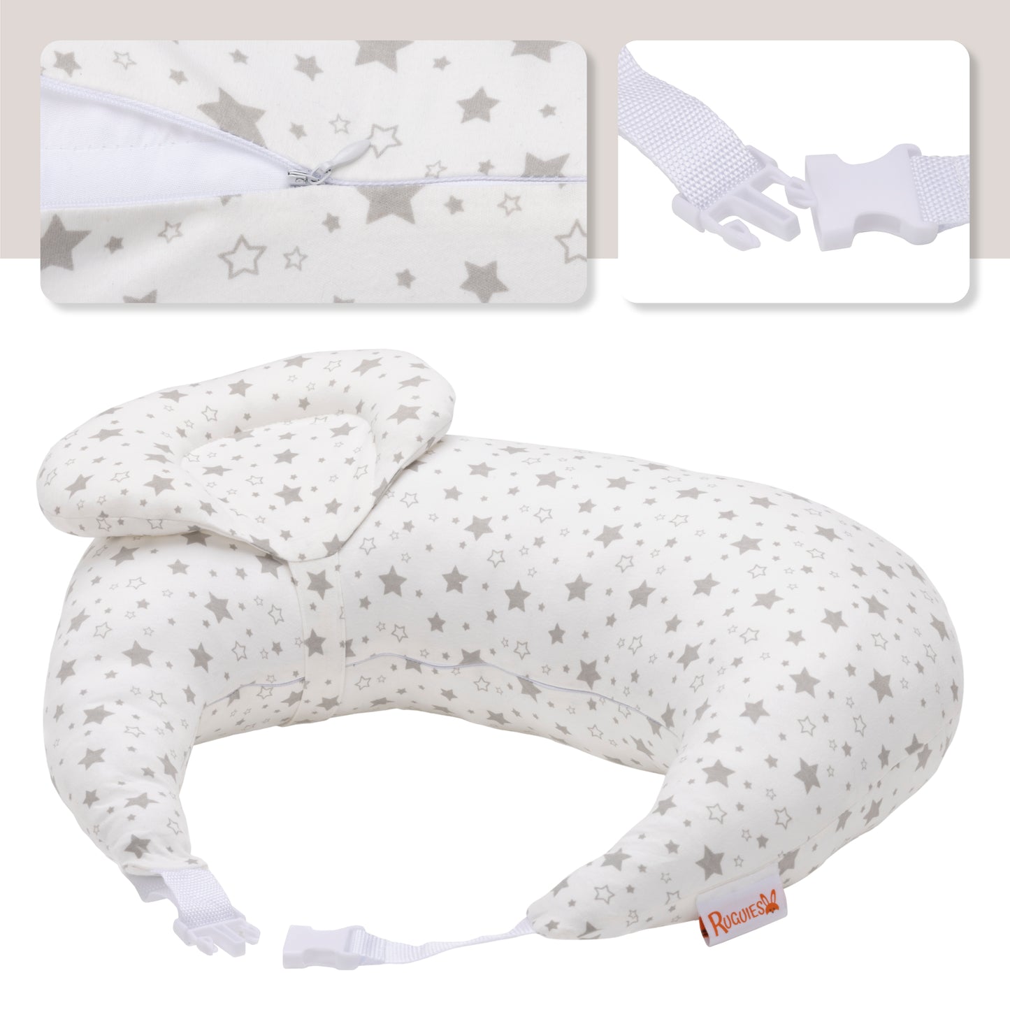 RUGUIES- Cojín Lactancia Ajustable y Ergonómico- Cojín de Lactancia pequeño- Almohada Embarazo-Funda Extraíble y Lavable 100% Algodón- Almohadita Bebé a 45º Antireflujo para Máximo Confort.