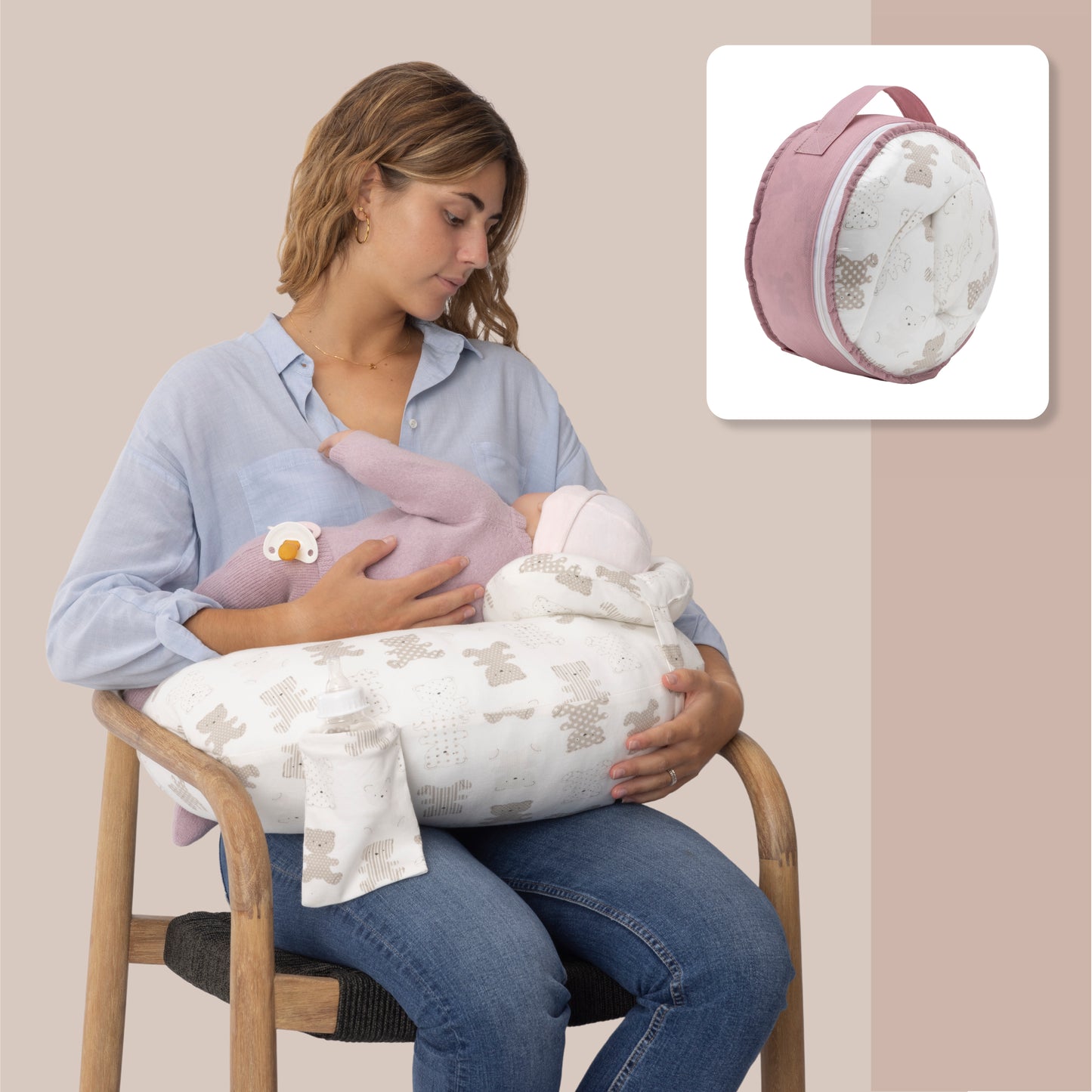 RUGUIES- Breastfeeding Cushion-Adjustable and Ergonomic Breastfeeding Pillow-Breastfeeding and Pregnancy Cushion-Removable and Washable Cover 100% Cotton-Support Pillow at 45º Antireflux Maximum Comfort (Bears) 