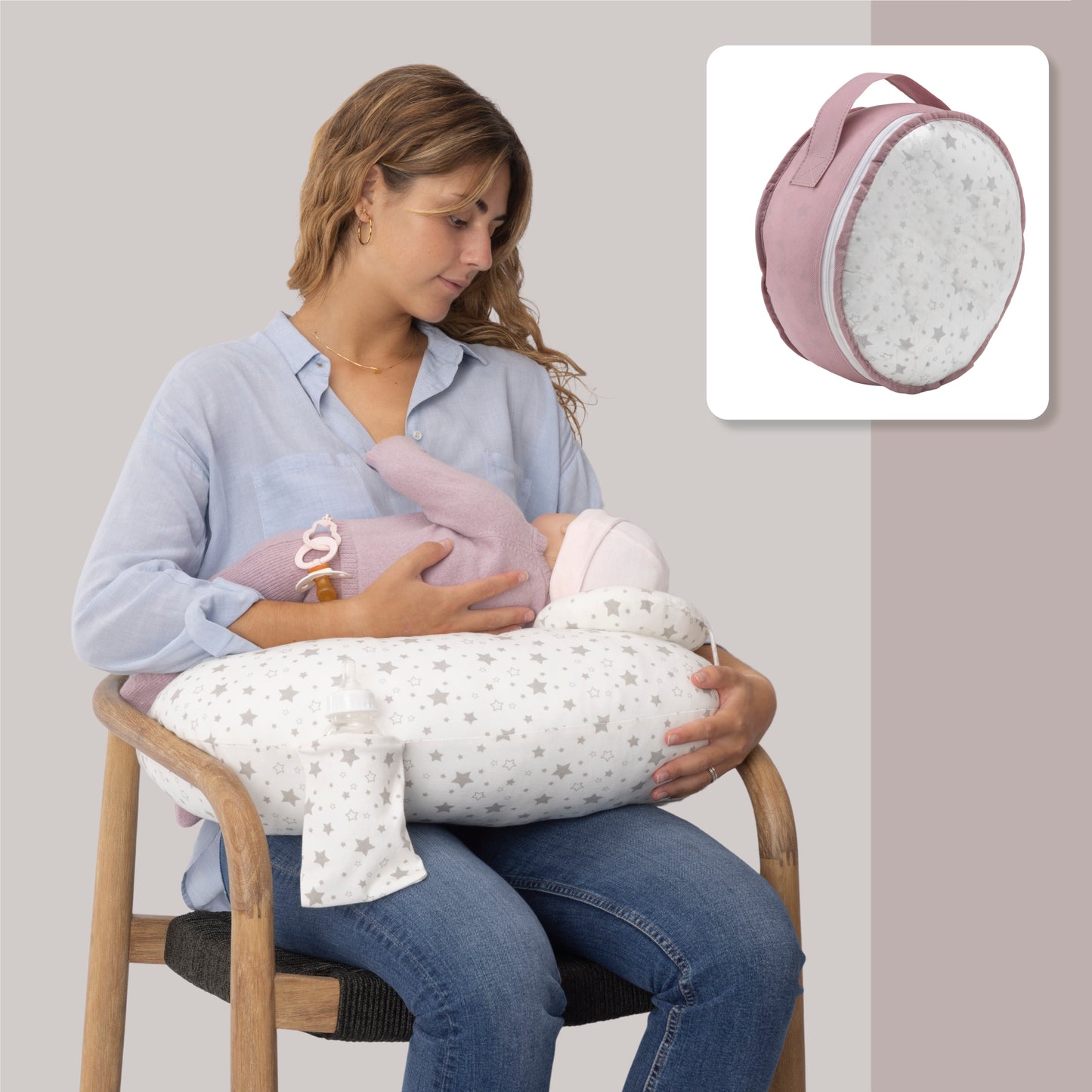 RUGUIES- Adjustable and Ergonomic Breastfeeding Cushion- Small Breastfeeding Cushion- Pregnancy Pillow-Removable and Washable Cover 100% Cotton- Baby Pillow at 45º Anti-reflux for Maximum Comfort. 