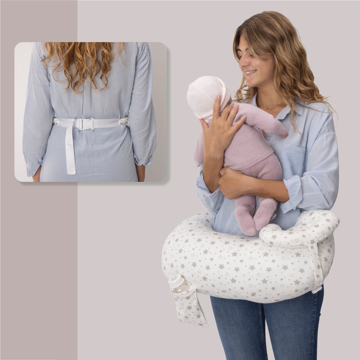 RUGUIES- Adjustable and Ergonomic Breastfeeding Cushion- Small Breastfeeding Cushion- Pregnancy Pillow-Removable and Washable Cover 100% Cotton- Baby Pillow at 45º Anti-reflux for Maximum Comfort. 