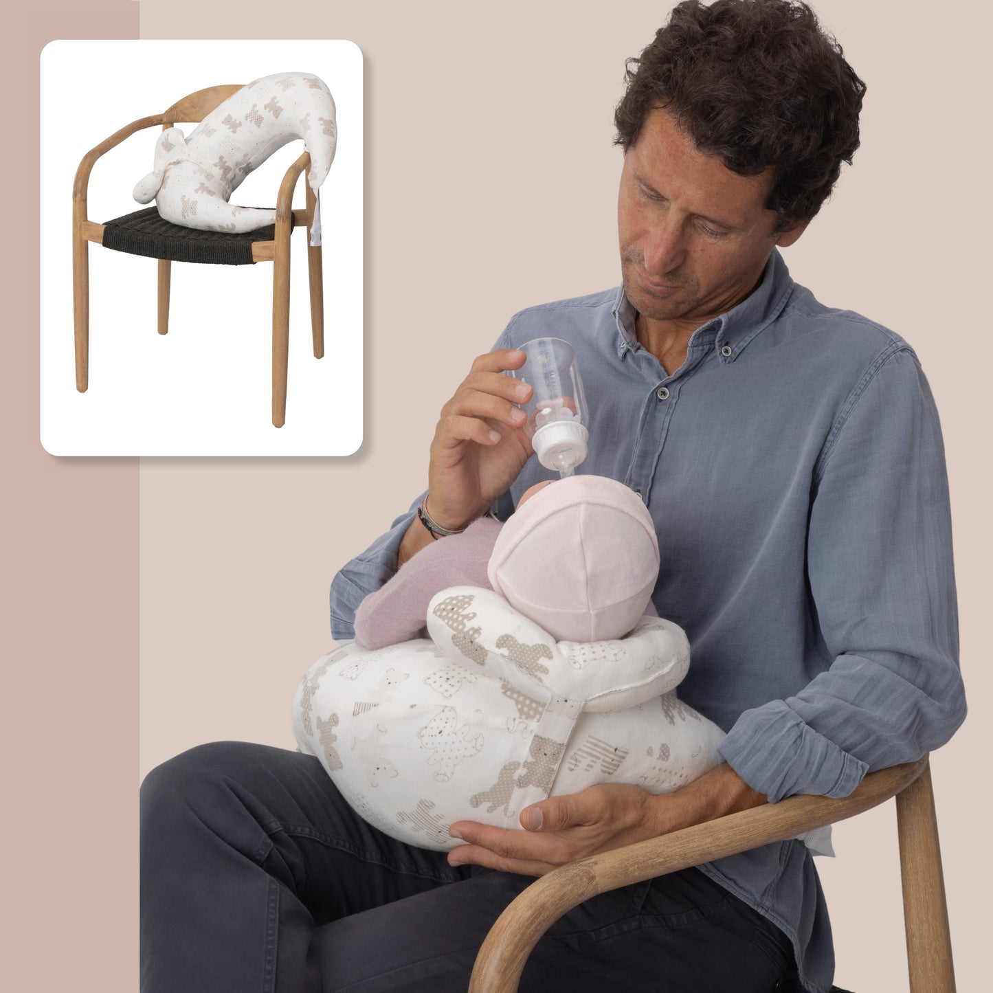 RUGUIES- Cojín Lactancia-Almohada de Lactancia Ajustable y Ergonómica-Cojín de Lactancia y Embarazo-Funda Extraíble y Lavable 100% Algodón-Almohada de Apoyo a 45º Antireflujo Máximo Confort (Bears)