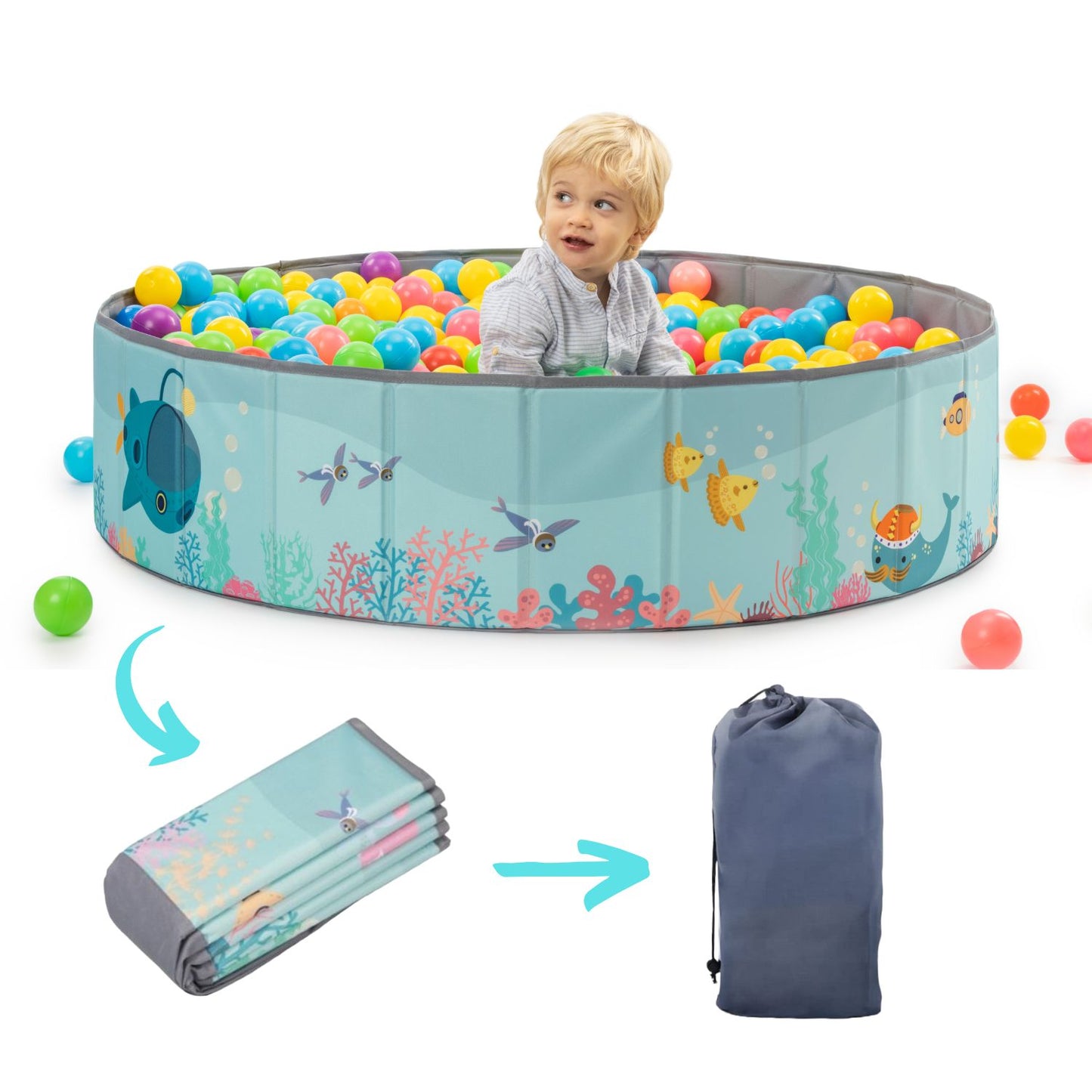 RUGUIES- Piscine à balles pour enfants- Parc à balles pour enfants- Piscine à balles pour bébés- Piscine à balles pliable et portable- Cube Toys Intérieur et extérieur-120x30cm-(Balles non incluses) 