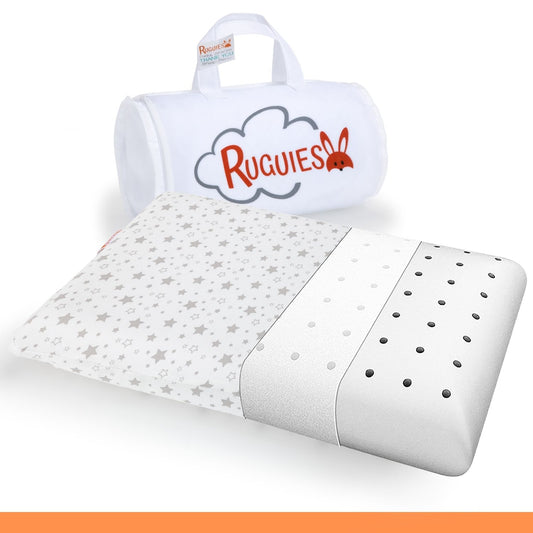 RUGUIES- Almohada para Niños y Bebés de Viscoelástica, Hipoalergénica y Transpirable-Cojín Infantil-Funda Lavable de Algodón 100%-Oeko-Tex- 1 a 10 años XL (58x32x 5-7cm)- Bolsa Viaje Incluída.