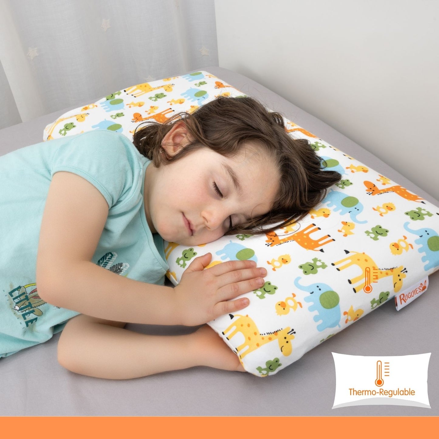 RUGUIES- Oreiller à Mémoire de Forme, Hypoallergénique et Respirant pour Enfants et Bébés-Coussin Enfant-Housse Lavable 100% Coton-Oeko-Tex- 1 à 10 ans XL (58x32x 5-7cm)- Sac de Voyage Inclus. 