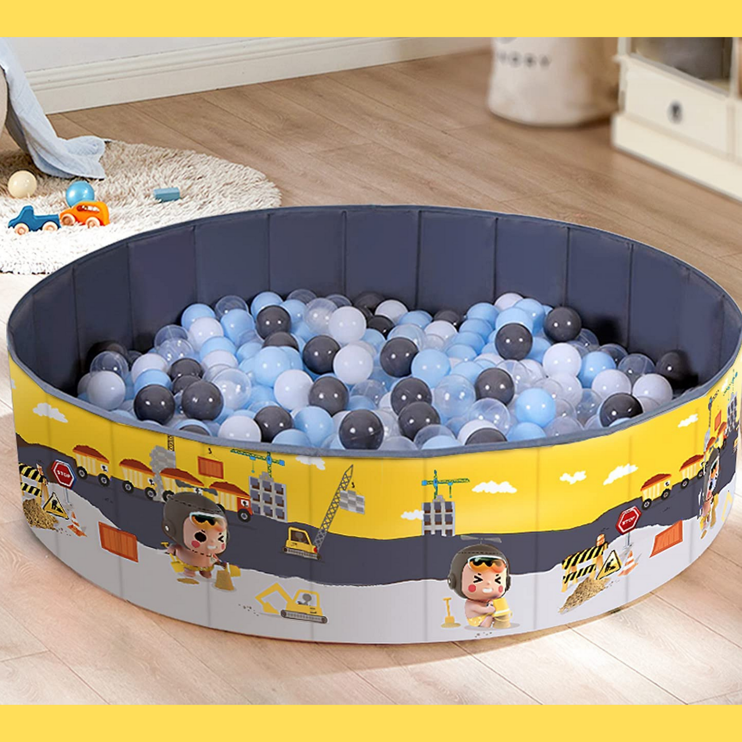 RUGUIES- Piscina de Bolas para Niños hasta 3 Años-Parque de Bolas Infantil-Piscina Bolas Redonda para Bebés-Plegable y Portátil-Cubo Juguetes Interior y Exterior- 80x26cm-(Bolas no Incluidas) CONSTRUCTIONS