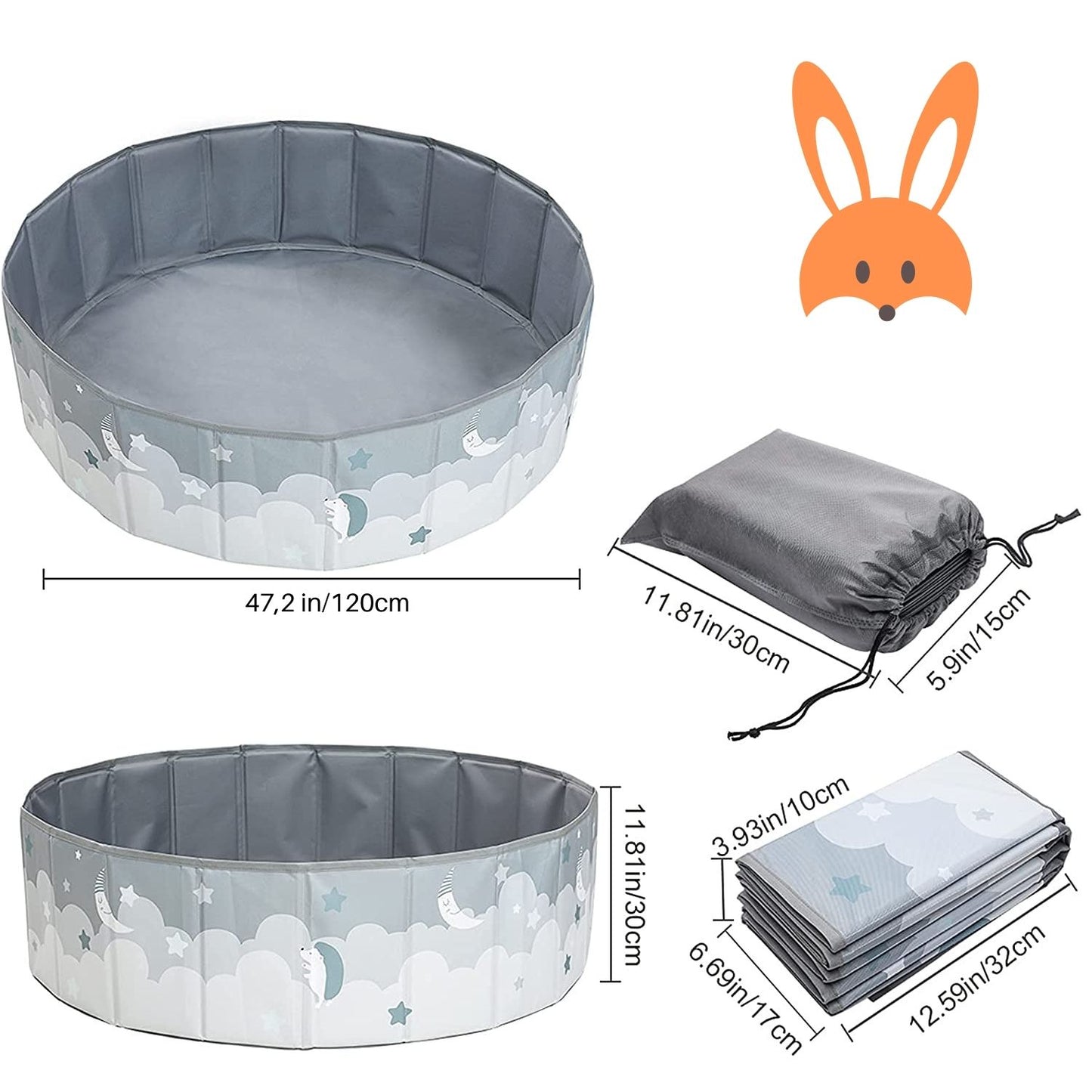 RUGUIES- Piscina de Bolas para Niños hasta 3 Años-Parque de Bolas Infantil-Piscina Bolas Redonda para Bebés-Plegable y Portátil-Cubo Juguetes Interior y Exterior- 80x26cm-(Bolas no Incluidas)SKY