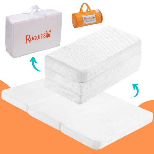 Matelas RUGUIES MAX- Matelas de voyage pour berceau 120x60cm pour un maximum de confort- Matelas viscoélastique pliable, portable et réversible- Tapis de sol pour bébés- Tapis rembourré pour enfants. Oeko-Tex 