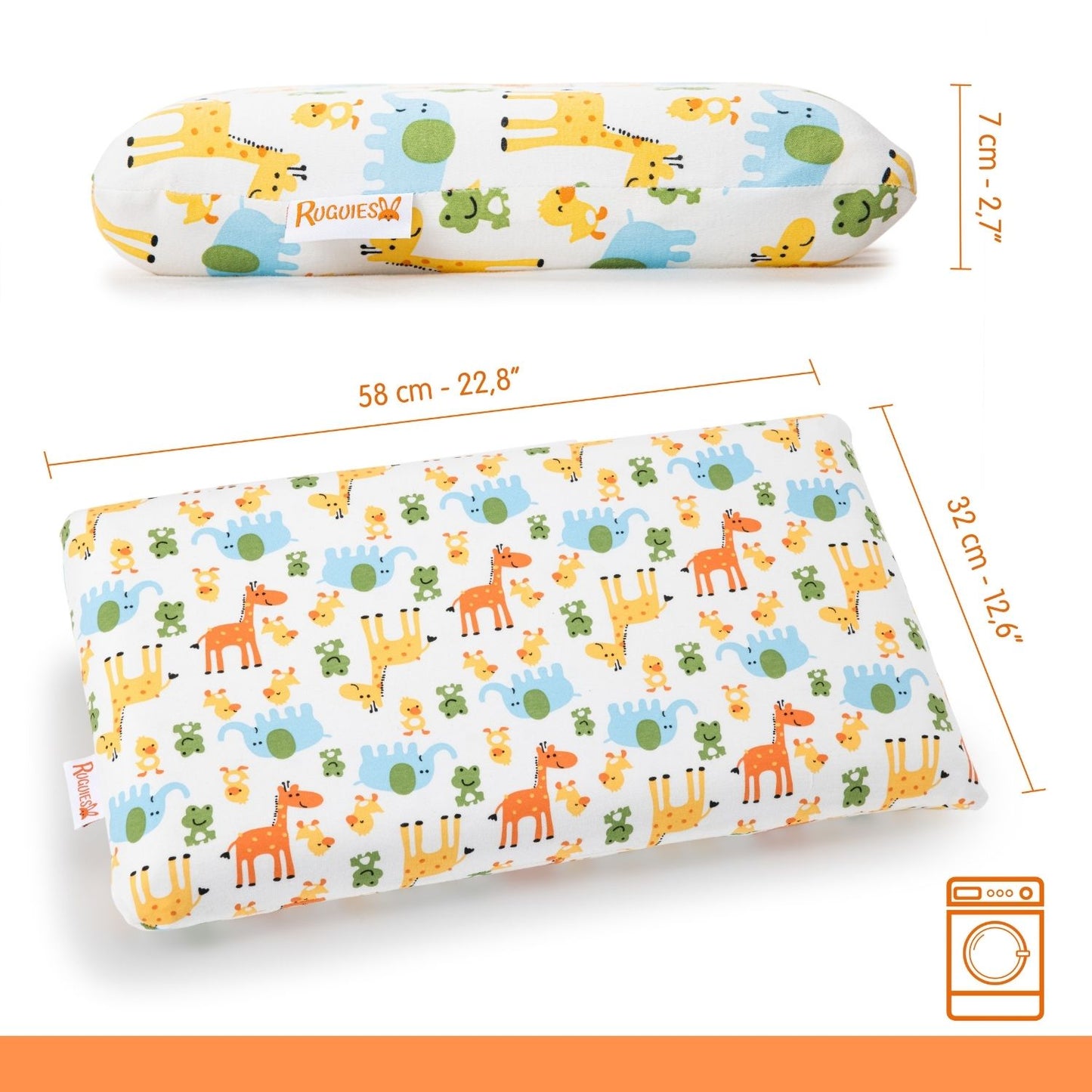 RUGUIES- Almohada para Niños y Bebés de Viscoelástica, Hipoalergénica y Transpirable-Cojín Infantil-Funda Lavable de Algodón 100%-Oeko-Tex- 1 a 10 años XL (58x32x 5-7cm)- Bolsa Viaje Incluída.